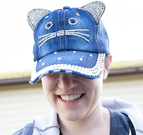 Popfizzy Cat Hat Bling Baseball Hat com orelhas, boné de beisebol de gato com orelhas de gato para meninas, gatinhos chapé