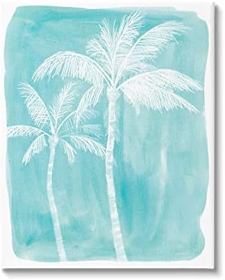 Stuell Industries White Palm Tree Beach Blue Tropic Painting, Design by Kamdon Kreations