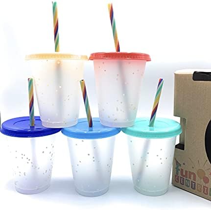 Copos de confetes FUNCENTRIC, copos de cores com tampas e canudos de arco -íris, 5 pacote, copos de cor, copos de Natal