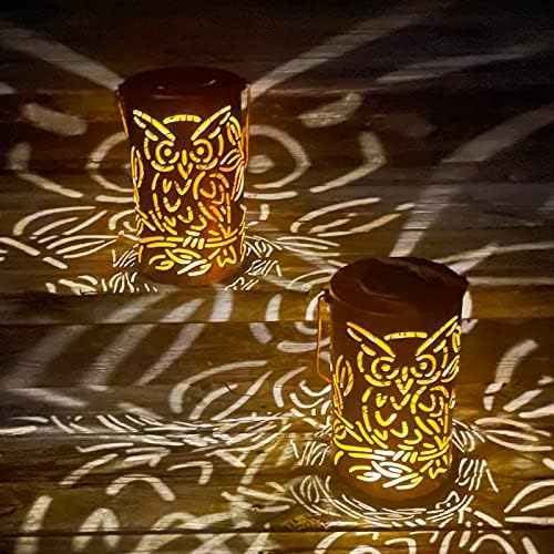 Luzes solares de padrão de coruja shichao, lanternas à prova d'água ao ar livre de bronze antigas, decoração do pátio de