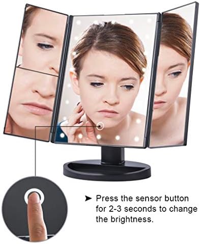Espelho de maquiagem LED jjry 22 maquiagem de mesa de tela de toque leve 1x/2x/3x/10x espelho de aumento de espelho 3 espelhos