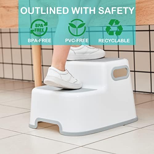 Tio Wu Kids Step Stop - Criança Aviso de vantagem A altura ajustável para cozinha - Banheiro de segurança no fundo do banheiro / altura dupla e largura larga de 2 etapas para crianças / adultos