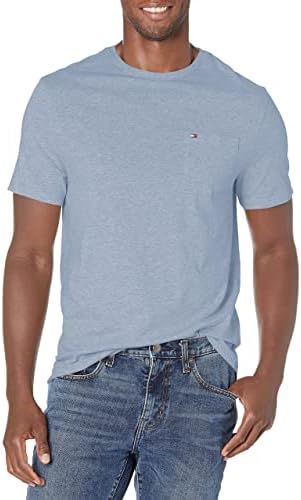 Tommy Hilfiger Men's Camiseta de bolso de algodão curta de algodão curta de algodão