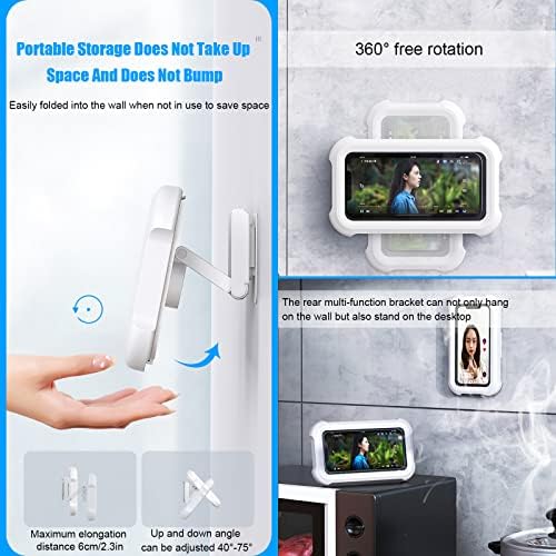 Srhmywgy portador de telefone do chuveiro impermeável 360 ° Caixa de chuveiro Caixa de parede Tela Tocal de parede para banheira Plataforma de cozinha Bathtub Compatível com telefone celular de 4,7 - 6,8