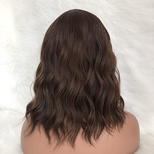 R&C Beauty Short Bob perucas para mulheres brancas perucas sintéticas com franjas marrom -ombro de cor marrom