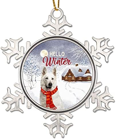 Hello Winter Winter Red Dog Ornamentos Fazenda Casa de neve Decorações de Natal para árvore Winter Christmas Golden Retriever Dog Holida de lembrança Snowflake Metal Christmas Ornamento