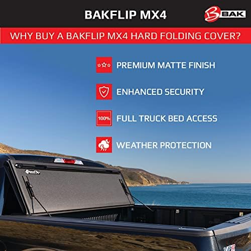 Bak Bakflip MX4 Campa de caminhão dobrável Hard Tonneau | 448120 | Fits 2014-2018, 19 Ltd/Chevy Legacy/GMC Silverado/Sierra, 2015-19 2500/3500hd 5 '9 Bed