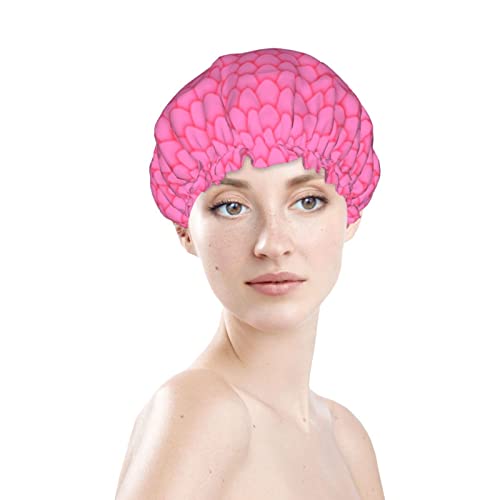 Mulheres reutilizáveis ​​hem de cabelo de cabelo rosa Dragão vermelho escala dupla camadas duplas tampa de banho à prova d'água touca de banho