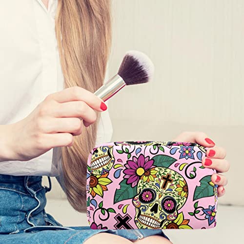 Crânios de açúcar Flow Small Makeup Bag Pouch para bolsa de viagem Bolsa de higiene pessoal portátil para mulheres Presentes