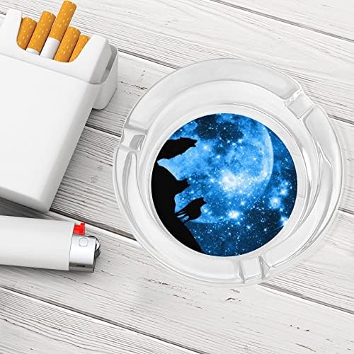 Galaxy Wolf Glass Ashtray para cigarros redondos de bandeja de cinzas portáteis Caso de cinzas para externo interior