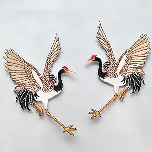 Twdyc 1Pair Cranes de coroa vermelha Apliques de ferro bordado em manchas de pássaros para roupas de desenho animado de