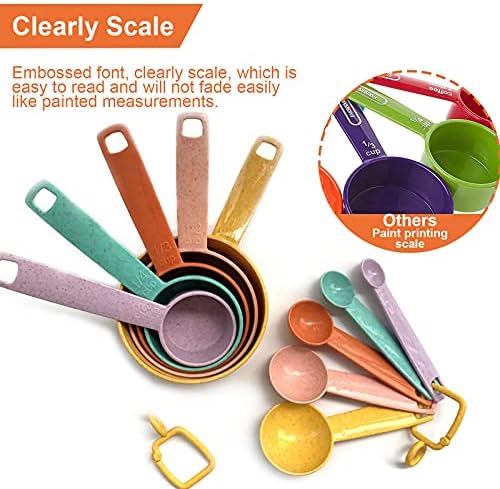 Copos de medição de plástico Conjunto de colheres - 10 PCs Ferramenta de medição de cozinha colorida, marca de métrica gravada/marca