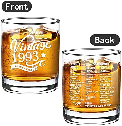 Voas antiquadas de óculos-1993-Vintage 1993 Informações antigas de 10,25 onças de uísques de vidro-30º aniversário com perfeição-30 anos de idade Bourbon Scotch Lowball antiquado-1pack