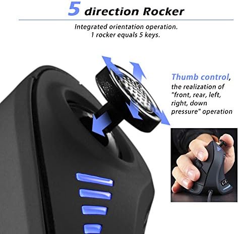 Mouse vertical ergonômico Zeerkeer, RGB Wired Gaming Mouse com joystick, 10000 max dpi e 11 botões programáveis ​​para