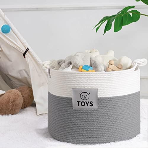 Cesta de brinquedos de bebê Goodpick com rótulos, cesta de armazenamento de berçário para bichos de pelúcia, cesta de corda
