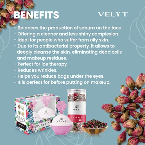 Bola de gelo de Velyt - terapia de gelo para chá de rose, ilumina a pele da pele, ajuda a reduzir o inchaço dos olhos, reduzir as rugas, o resfriamento terapêutico para tonificar e apertar naturalmente