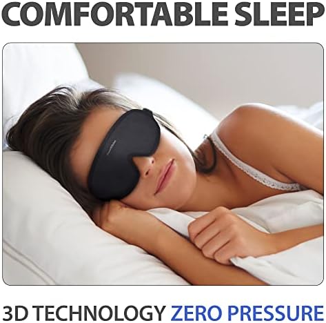 Máscara de sono PQ 3D para dormentes laterais - Máscara de dormir com bloqueio de luz com contornos para mulheres e homens, tampa de sombra leve e macia para descanso profundo com cinta ajustável, qualidade premium