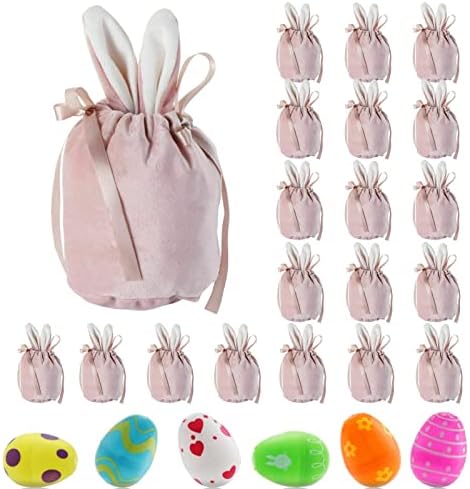 Naysku 20 peças Bolsas de presentes de coelhinho da Páscoa, Velvet Prawtring Bunny Ears Sacos de doces, bolsas de doces de