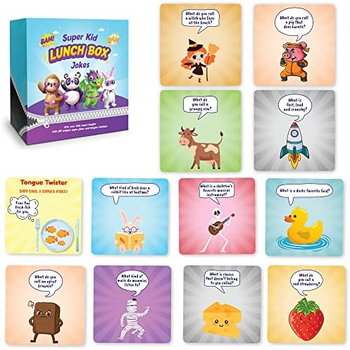 80 Super Kid Lunch Box Piadas para crianças - piadas engraçadas para crianças e twisters de língua - Acessório divertido