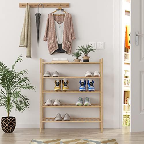 Z&L House Rack de sapatos de 5 camadas para armário, organizador de sapatos empilhável Prateleira de sapato grátis para entrada e armário, rack de bambu multifuncional em diferentes combinações