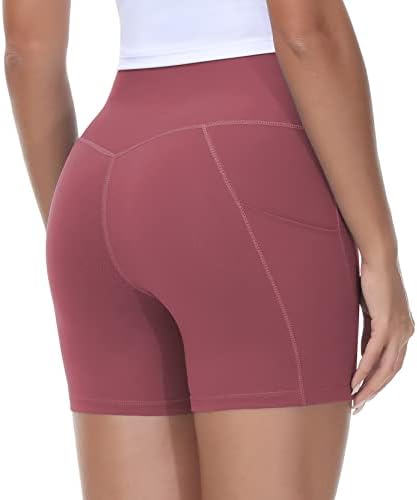 Shorts de treino de cintura feminina shorts de barriga de barriga de barriga atlética de shorts com bolsos profundos