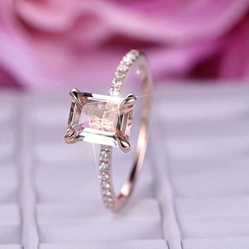 Mulheres anéis de engajamento quadrado em forma de ouro rosa grande strass rosa anel de diamante elegante geometria