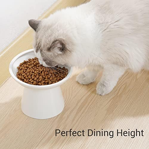 CEEFU TILIAS DE CAT EXTRA EXTRIMENTO - Tigela de comida de gato de cerâmica 6.2 Tigela de gato elevada Bowls elevados com comida de gato rasa, fadiga do bigode, chumbo e cádmio livre, 5 de boa altura para alimentação de gatos, branco