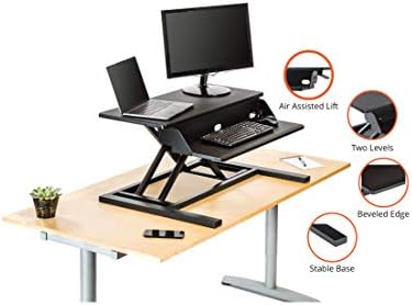 Stand Up Desk Store Airrise Pro Two Standing Standing Converter Monitor Stand com bandeja de teclado embutido
