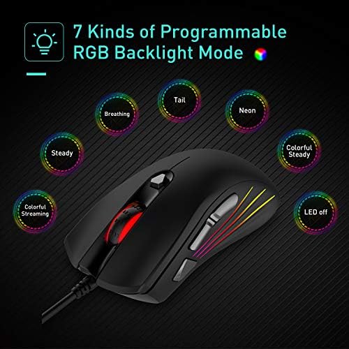 Havit Gaming Mouse Wired 7200DPI RGB LIGADO DE BENÇÃO CONFEITA COMPUTADOR ERGONONOGONICO USB Camundongos programáveis ​​1000Hz