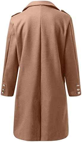 Uofoco Casual Windbreaker Mulheres de manga longa Coats Túnica Novo Ano Novo Botão quente Button Down Tweed Color Solid