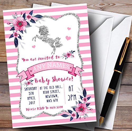 Convites de unicórnio de prata e rosa convites para chá de bebê