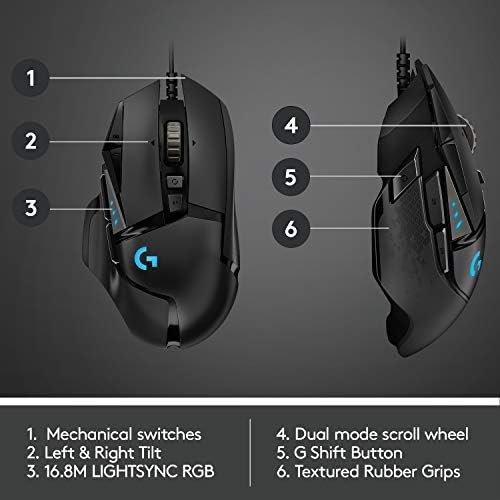 Logitech G502 Hero de alto desempenho Rouse de jogos com fio, sensor Hero 25K, 25.600 dpi, RGB, pesos ajustáveis, 11 botões