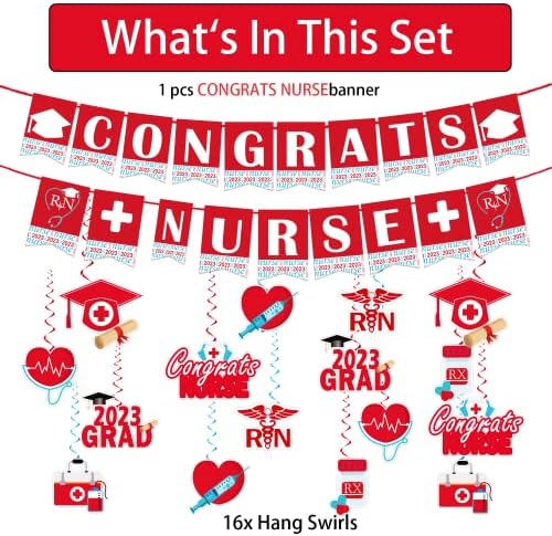 Decorações de festa de graduação da enfermeira 2023, inclua parabéns enfermeiro banner e enfermeiro graduado em redemoinhos para