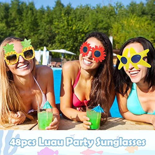 Marsui 48 PCs Luau Party Sunglasses Glasses Bulk Engadras engraçadas de óculos de sol havaianos Favorias de Party Party Summer Beach Party Sunglasses Hawaiian Toth Photo Booth para Luau Party Supplies Decoration