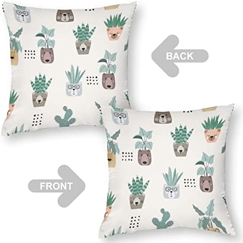 Cartoon Urso Face Plantas Facas quadradas Caso de poliéster Capas de almofadas de poliéster Tampas de travesseiro de arremesso para decoração de sofá