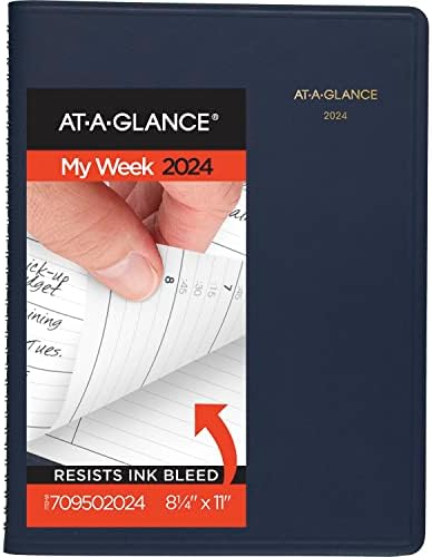 AT-A-GLANCE 2024 Weekly Weeking Book Planner, 8-1/4 x 11, grande, Marinha