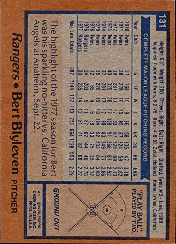 1978 Topps # 131 Bert Blyleven Texas Rangers EX/MT+ Rangers