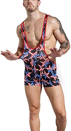 Sandbank Men American Flag Wrestling Singlet Jockstrap Bodysuit Active Underwear