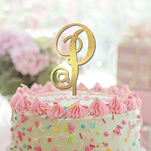 Monogram Bolo Toppers Letter P Glitter Gold Custom Qualquer inicial para decorações de aniversário de casamento Presente