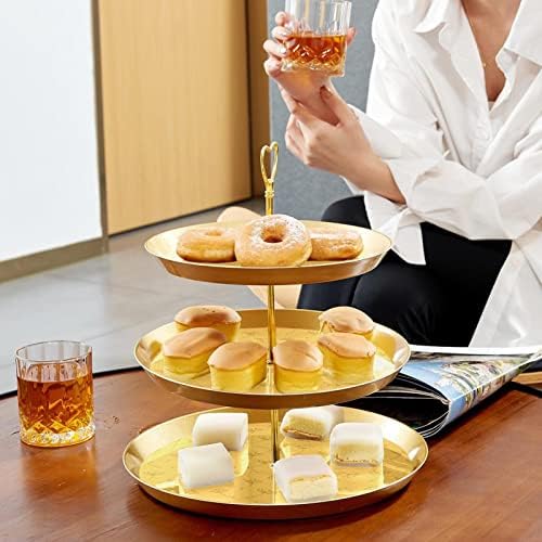 Dragonbtu 3 cupcake de camada com haste dourado plástico de sobremesa em camadas de torre