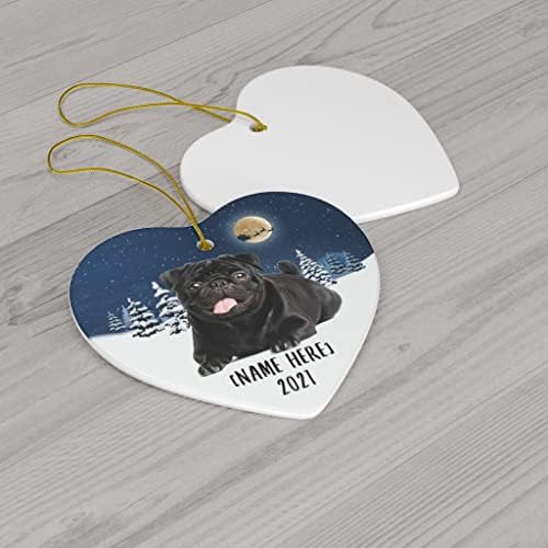 Ornamentos de cães pretos para cães para 2023 Nome personalizado de árvore de Natal Presentes 2024 Decorações de véspera de Ano Novo Coração Branco