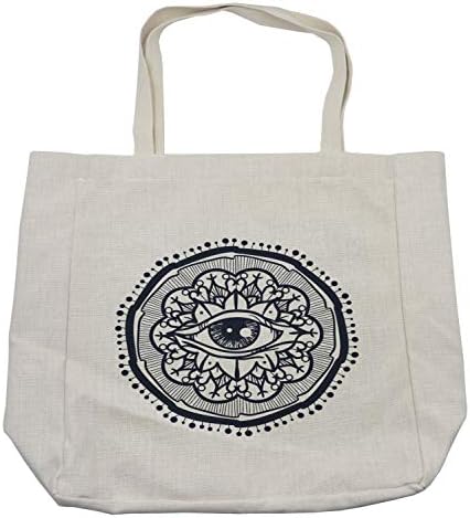 Bolsa de compras ocultas de Ambesonne, padrão realista de olho retro na mandala redonda de Mandala Formulário Micro Cosmos