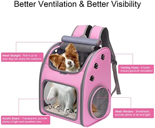 Covono Expandível Backpack de transportadora de animais de estimação para gatos, cães e animais pequenos, portátil portátil de viagem, design super ventilado, companhia aérea aprovada, ideal para viajar/fazer caminhadas/camping, rosa