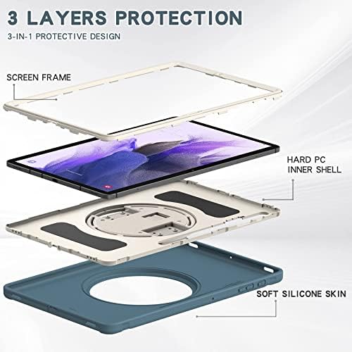 Junfire Galaxy Tab S7 Fe Caso 2021, Samsung Galaxy Tab S8 Plus/S7 Plus 12,4 Caixa à prova de choque com correia de mão de mão Kickstand 2022/2020-Cronflower azul