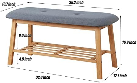 Sanbousi Bamboo Shoe Rack Bench com almofada estofada Organizador de sapatos de armazenamento acolchoado de armazenamento