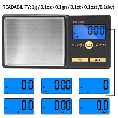 Escala de grama 200g/ 0,01g, mini escala de bolso para jóias escala de cozinha de jóias com alimentos com tare e 100g de escala