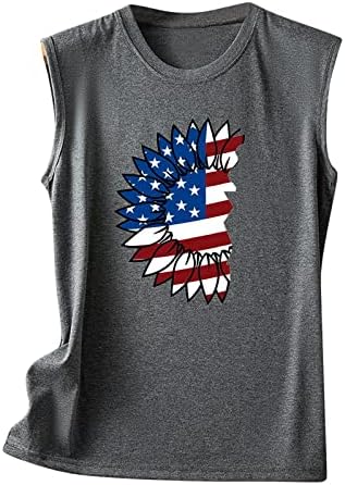 4 de julho Tampo de tanques para mulheres sem mangas o pescoço camiseta americana estrela estrela listrada túnica de fitness