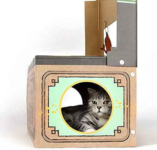 Sorria House de Cat Fardboard com Scratcher, Condomínio Cat, Cama, Brinquedos, Panqueca de Cat Shop Scratcher House para Outdoor/Indoor,