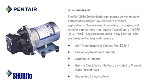 Shurflo 2088-343-135 Bomba de diafragma automática de demanda automática, interruptor de demanda de 12VDC, 45 psi, 3,0