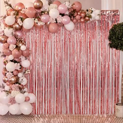 Cortina de pano de fundo da borla rosa ， 3 cortinas de embalagem decorações de festa para adereços de cabine de fotos,